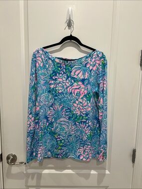 Lilly Pulitzer Blue Pink Floral Long Sleeve Tee